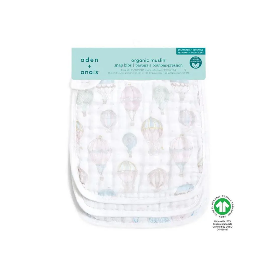 aden + anais Organic Cotton Muslin Snap Bibs 3pk - Above The Clouds - Image 2