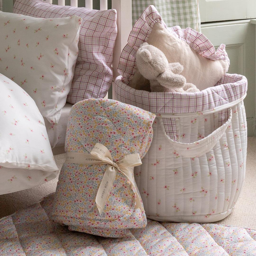 Avery Row Large Quilted Storage Basket - Anemone/Pink Check - Image 2
