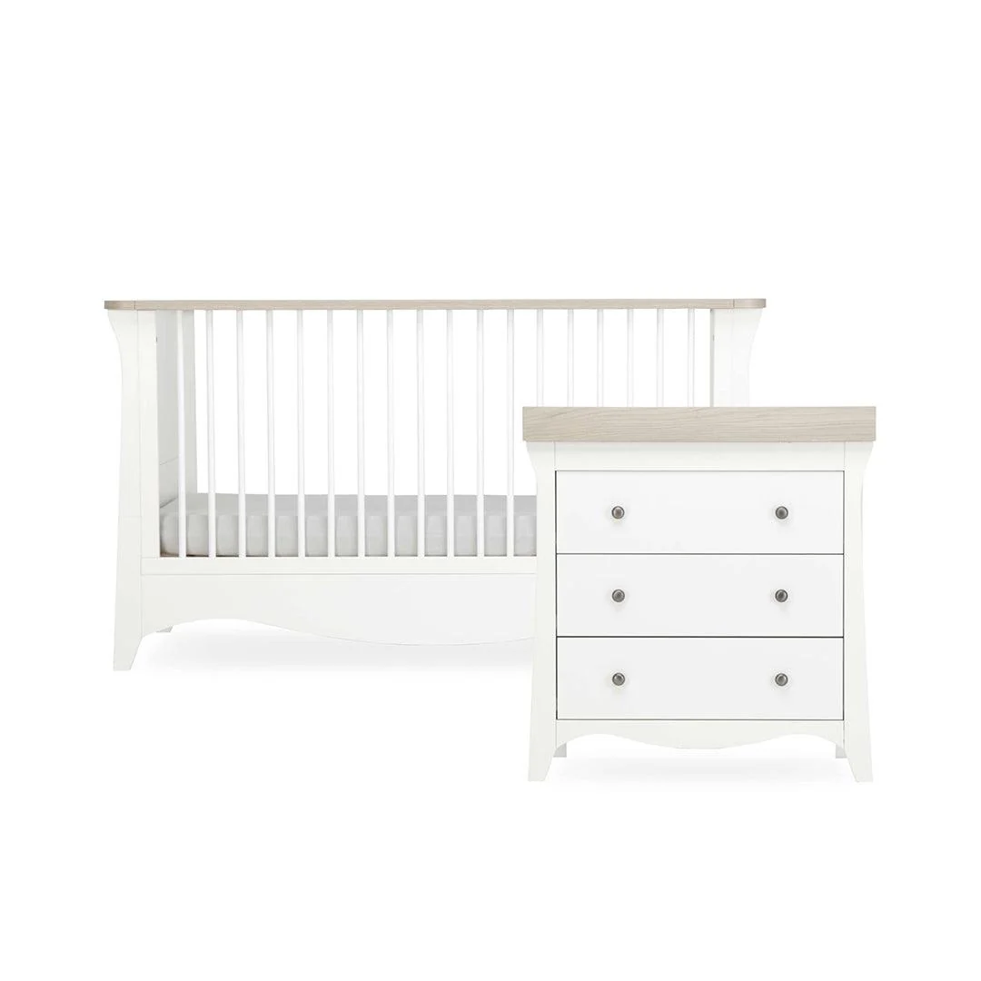 CuddleCo Clara 2 Piece Set 3-Drawer Dresser + Cot Bed - White/Ash