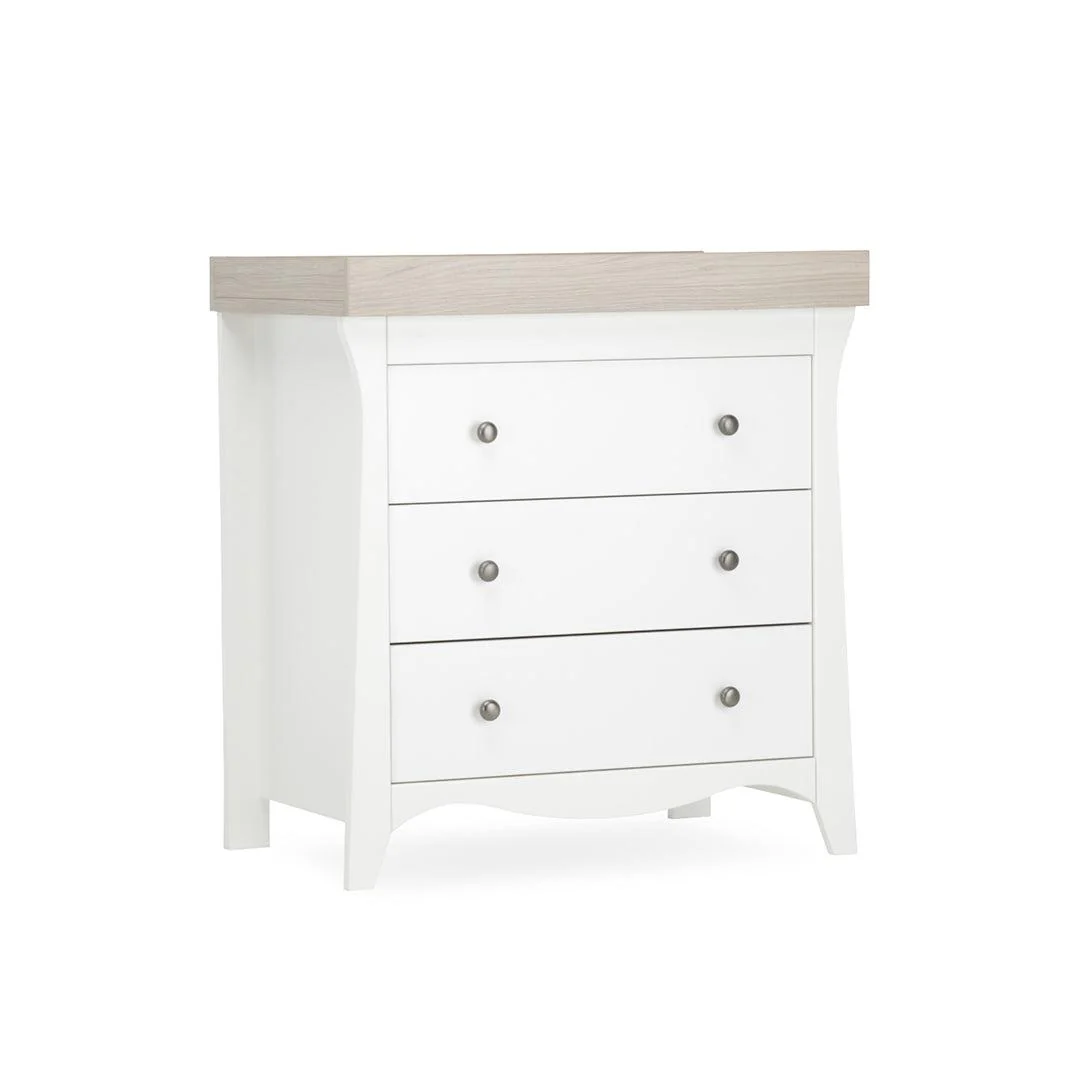 CuddleCo Clara 2 Piece Set 3-Drawer Dresser + Cot Bed - White/Ash - Image 14