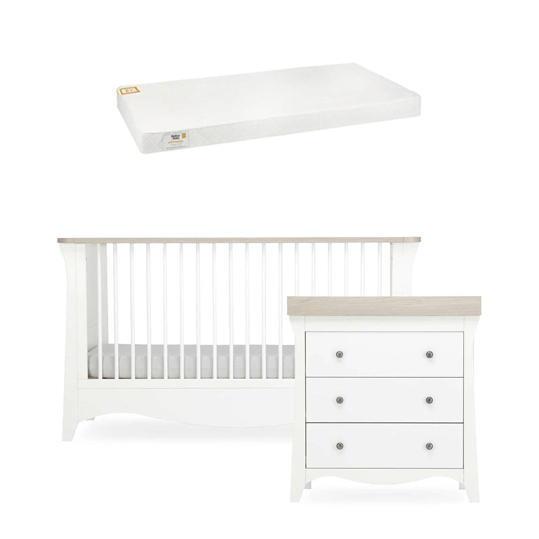 CuddleCo Clara 2 Piece Set 3-Drawer Dresser + Cot Bed - White/Ash - Image 16