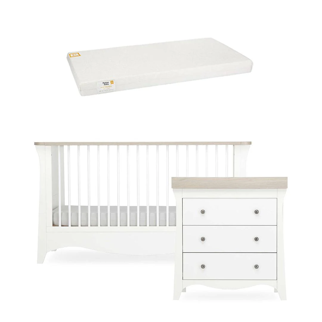 CuddleCo Clara 2 Piece Set 3-Drawer Dresser + Cot Bed - White/Ash - Image 17
