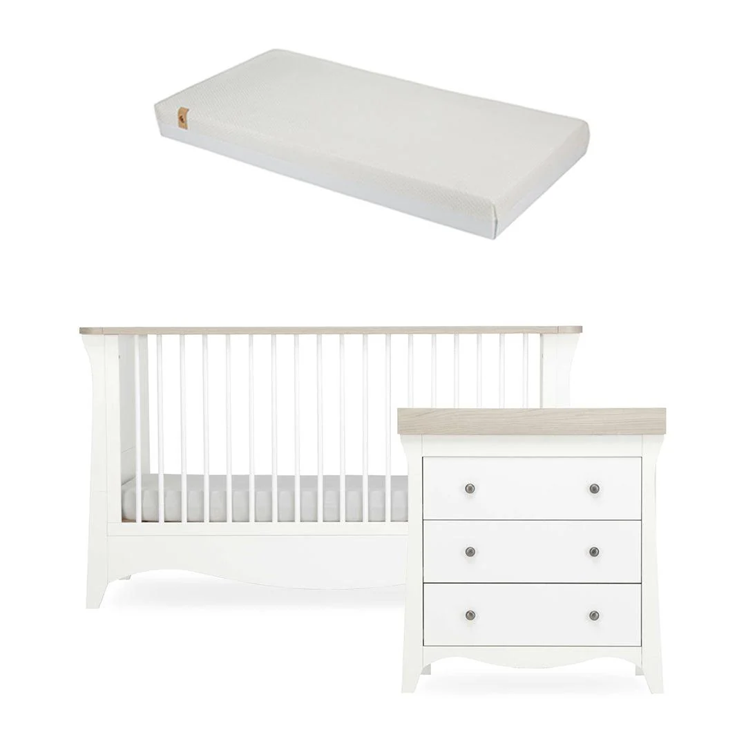 CuddleCo Clara 2 Piece Set 3-Drawer Dresser + Cot Bed - White/Ash - Image 18