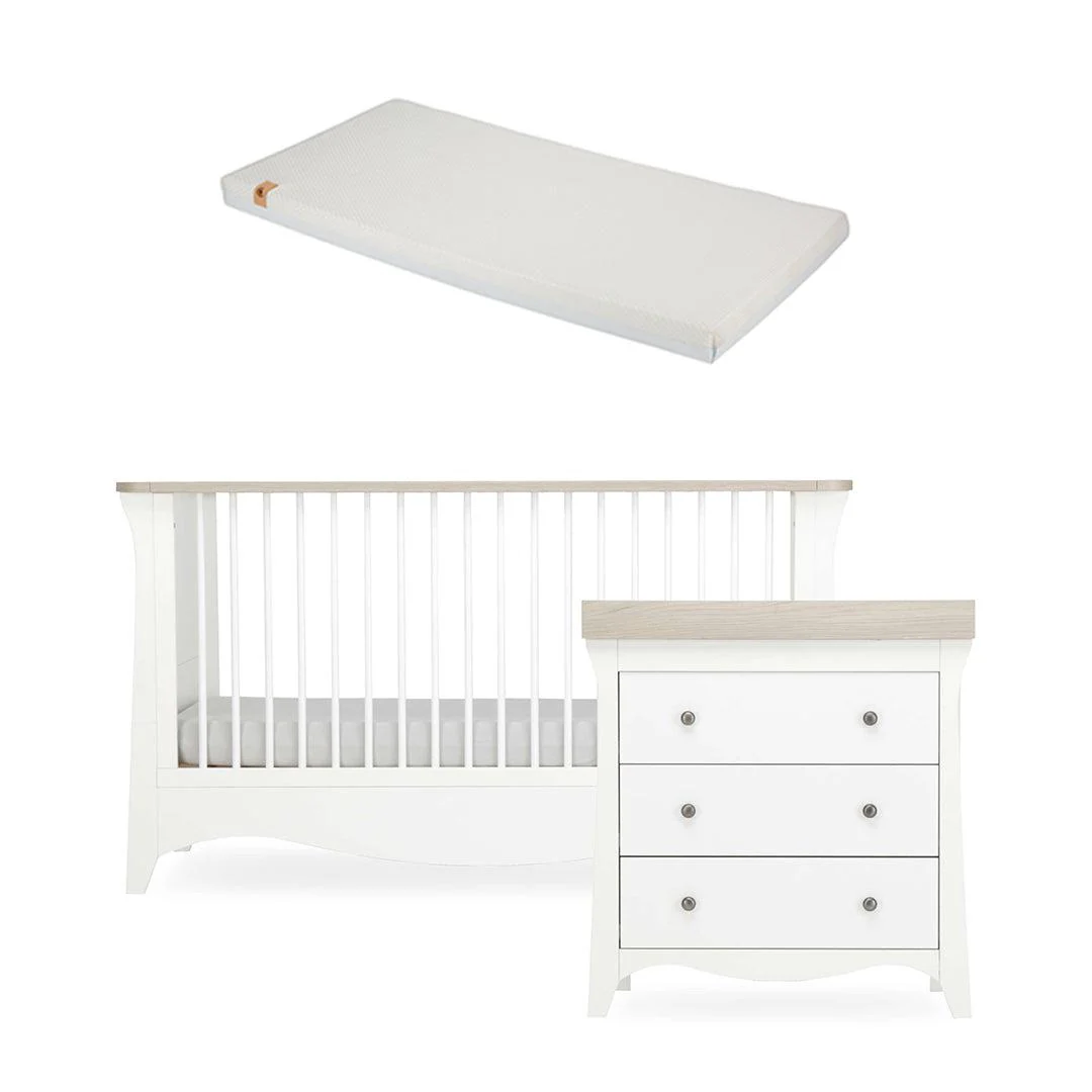 CuddleCo Clara 2 Piece Set 3-Drawer Dresser + Cot Bed - White/Ash - Image 19