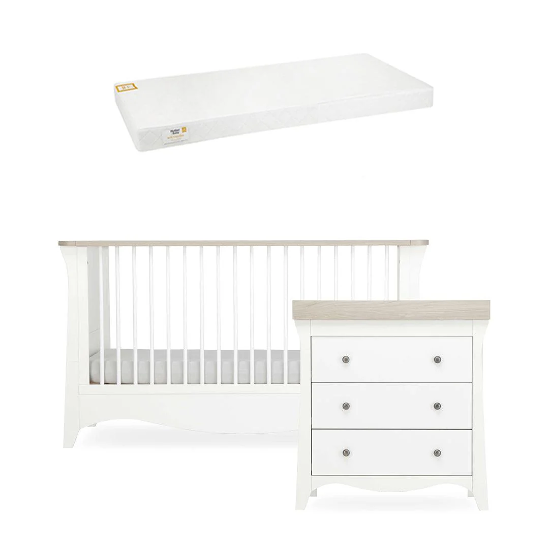 CuddleCo Clara 2 Piece Set 3-Drawer Dresser + Cot Bed - White/Ash - Image 21