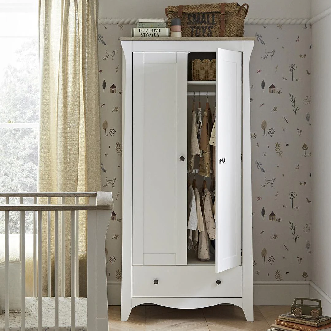 CuddleCo Clara 3 Piece Set 3-Drawer Dresser Cot Bed + Wardrobe - White/Ash - Image 10