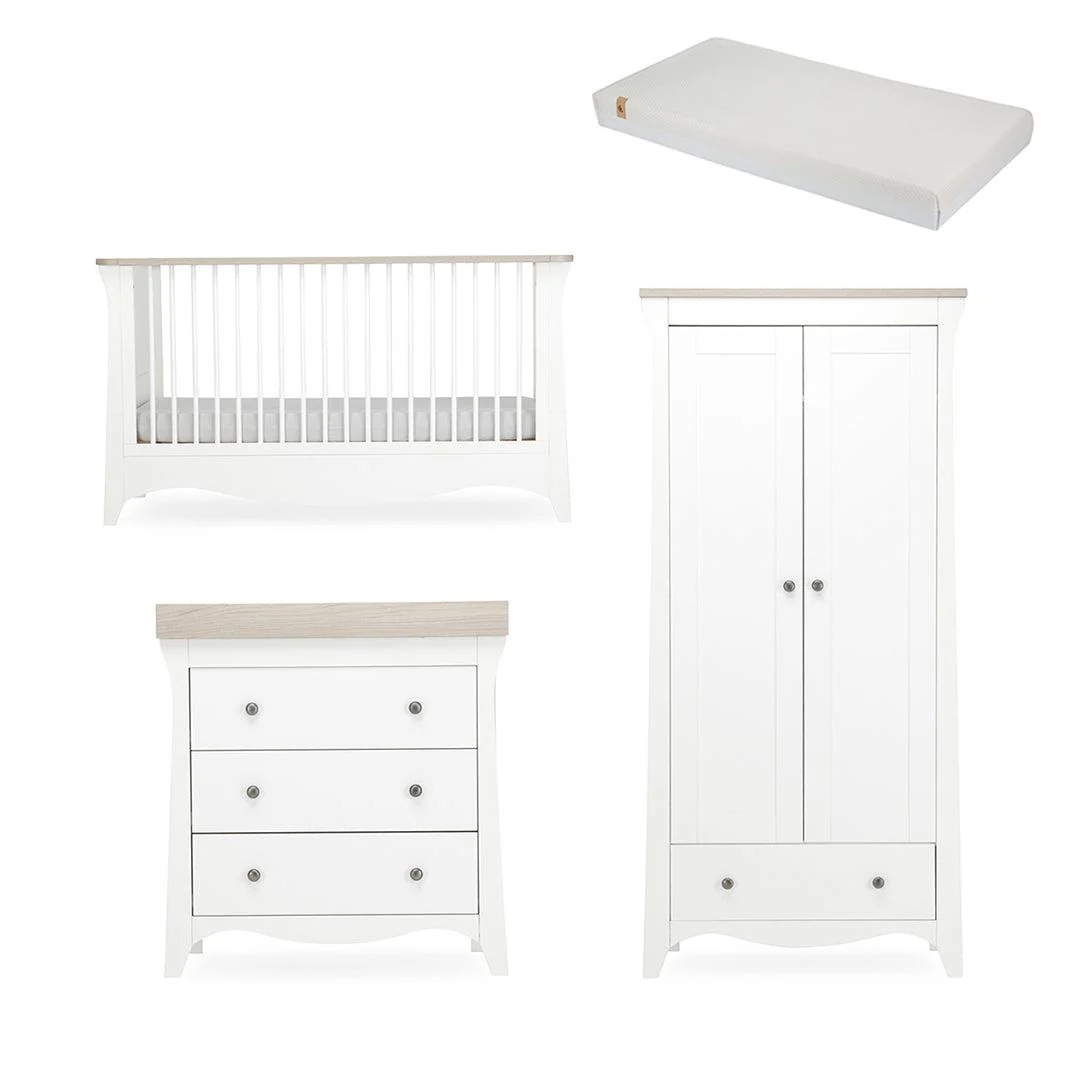 CuddleCo Clara 3 Piece Set 3-Drawer Dresser Cot Bed + Wardrobe - White/Ash - Image 23