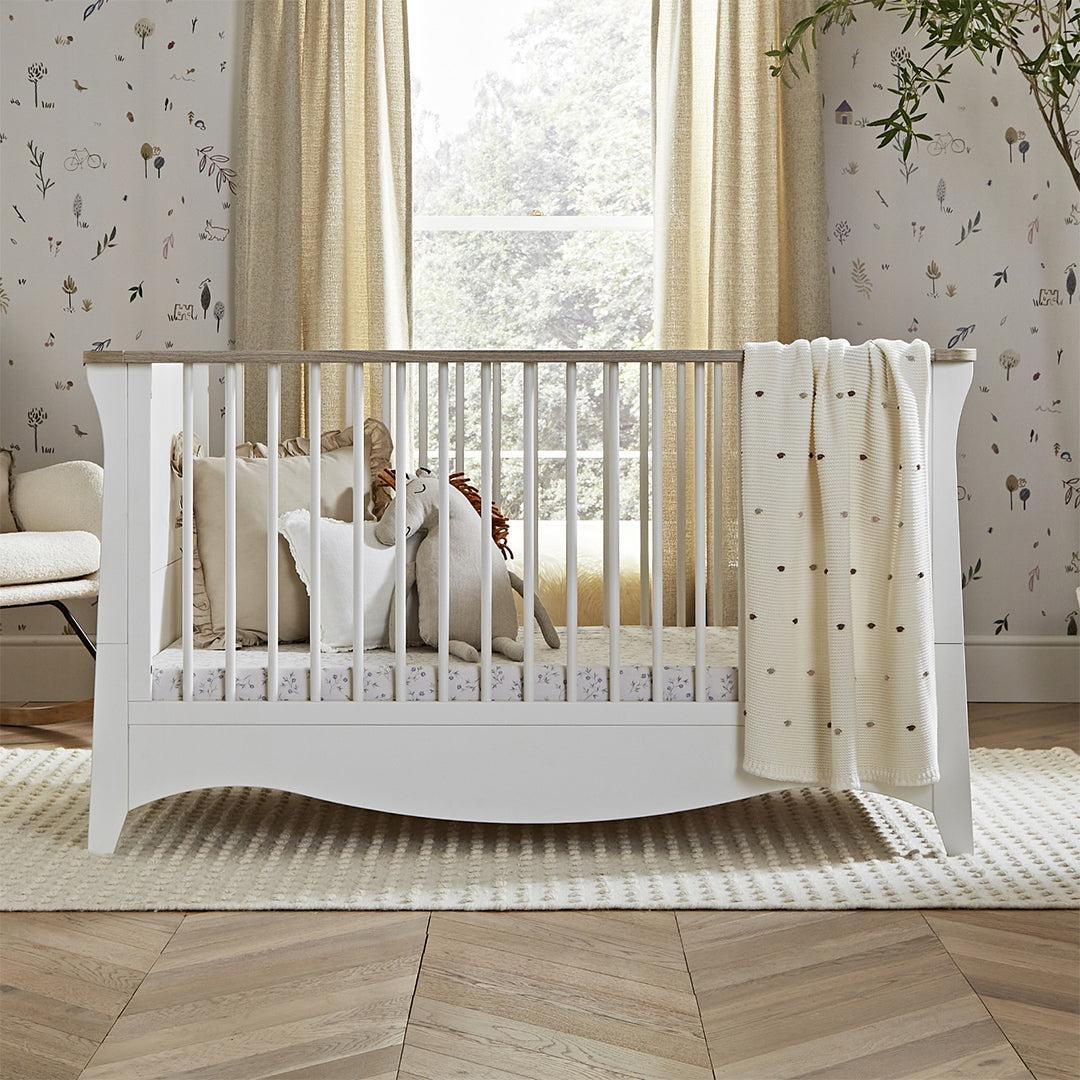 CuddleCo Clara 3 Piece Set 3-Drawer Dresser Cot Bed + Wardrobe - White/Ash - Image 3