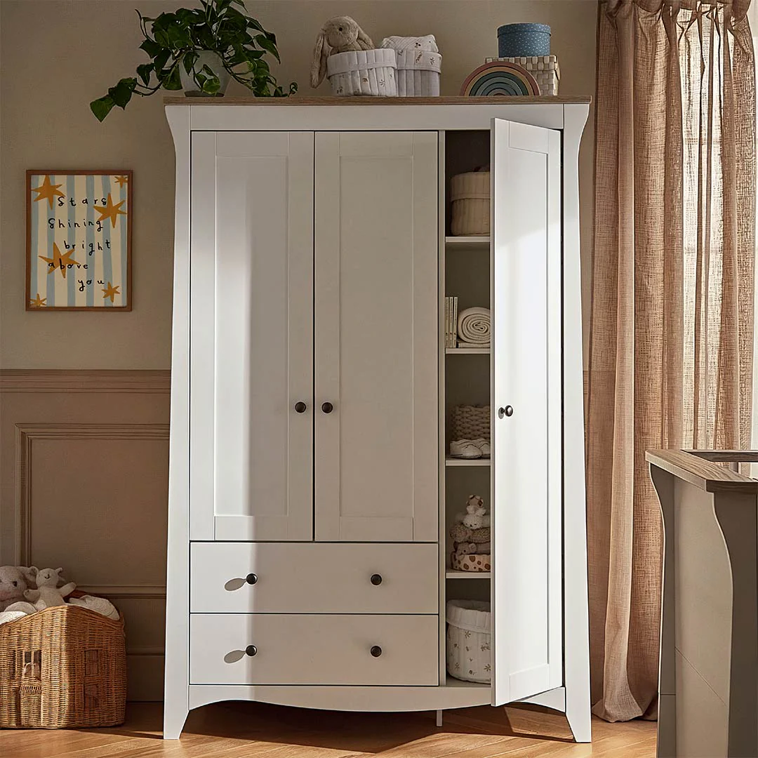CuddleCo Clara Triple Wardrobe 2 Draw - White/Ash - Image 3
