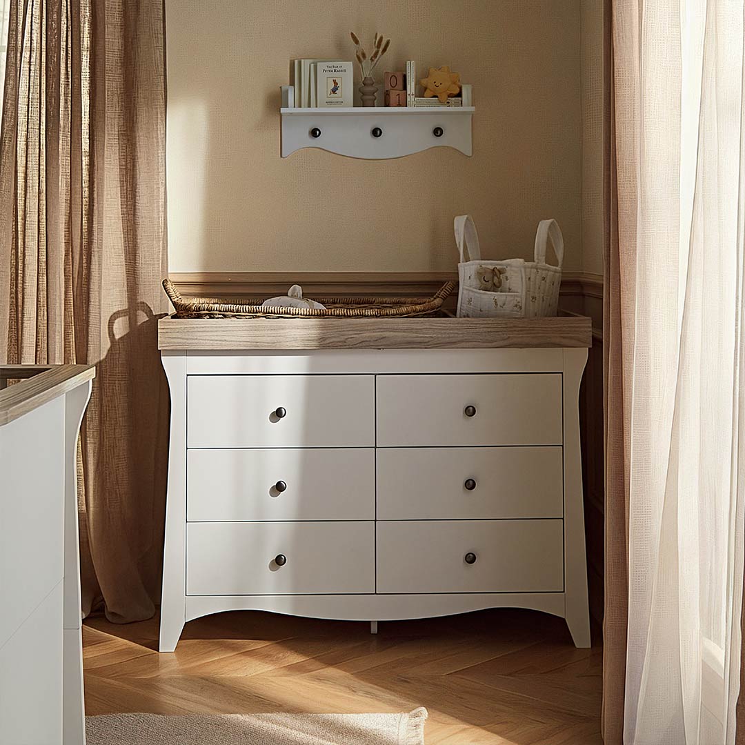 CuddleCo Clara Wide 6 Draw Dresser Changer - White/Ash - Image 2