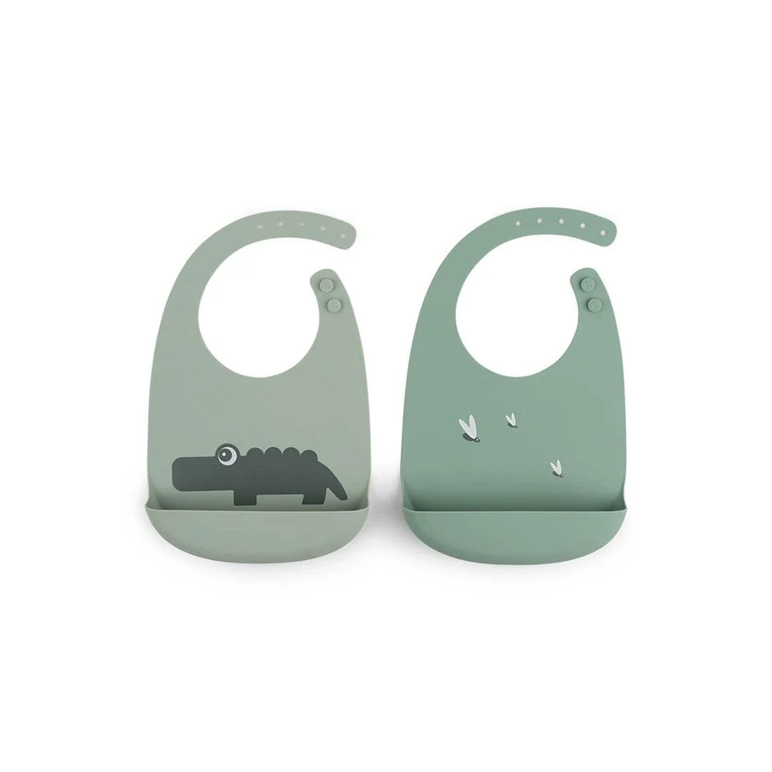 Done by Deer Silicone Bib 2-pack - Green - Croco