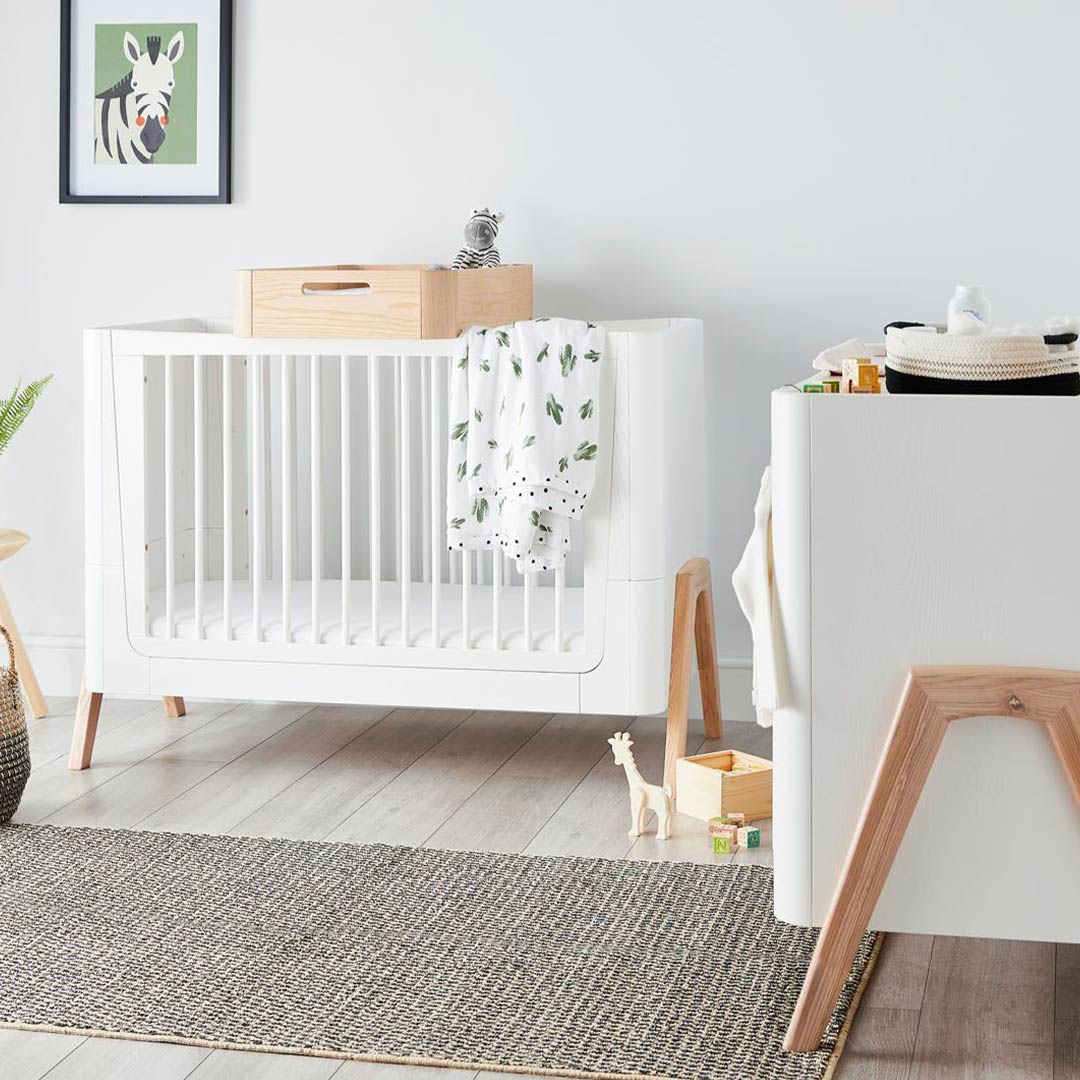 Gaia Baby Hera Cot Bed + Bedside Crib Two Piece Bundle - Scandi-White + Natural - Image 5