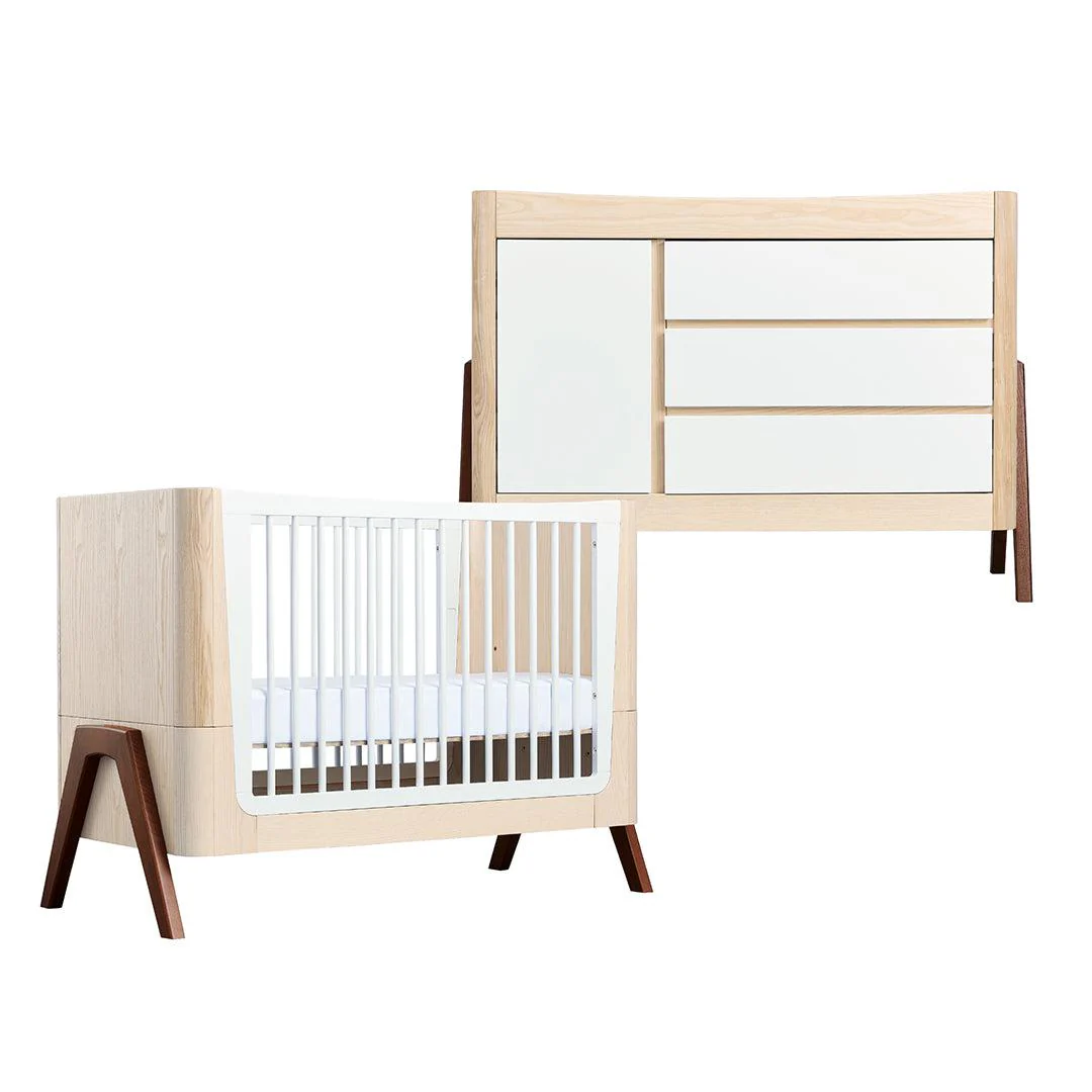 Gaia Baby Hera Cot Bed + Dresser Two Piece Bundle - Natural + Walnut