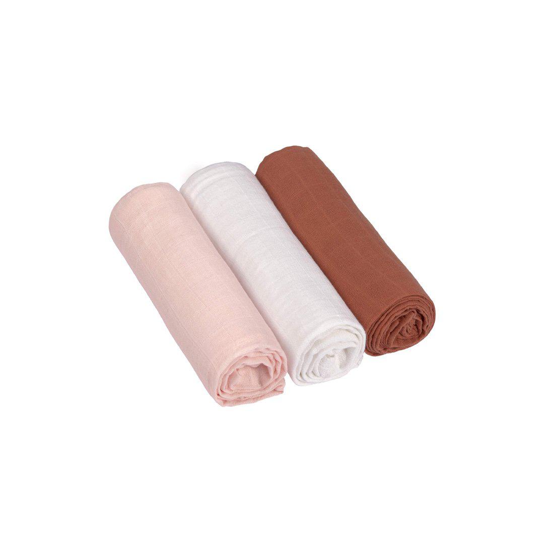 Lassig Swaddle + Burp Blankets - Powder Pink/Milky/Rust - 3 Pack - Image 2