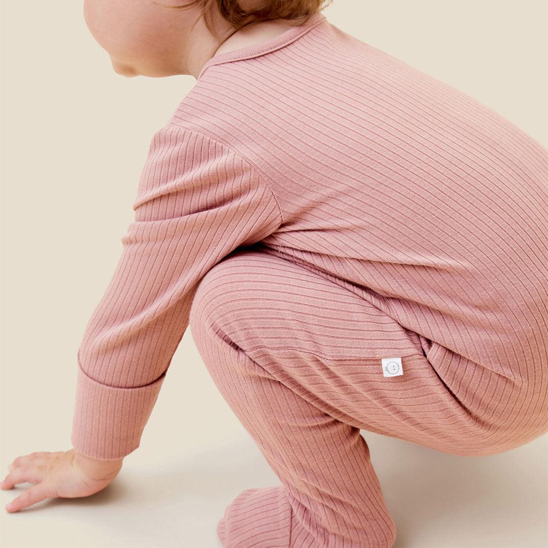 MORI Ribbed Two Way Zip-Up Sleepsuit - Rose - Image 5