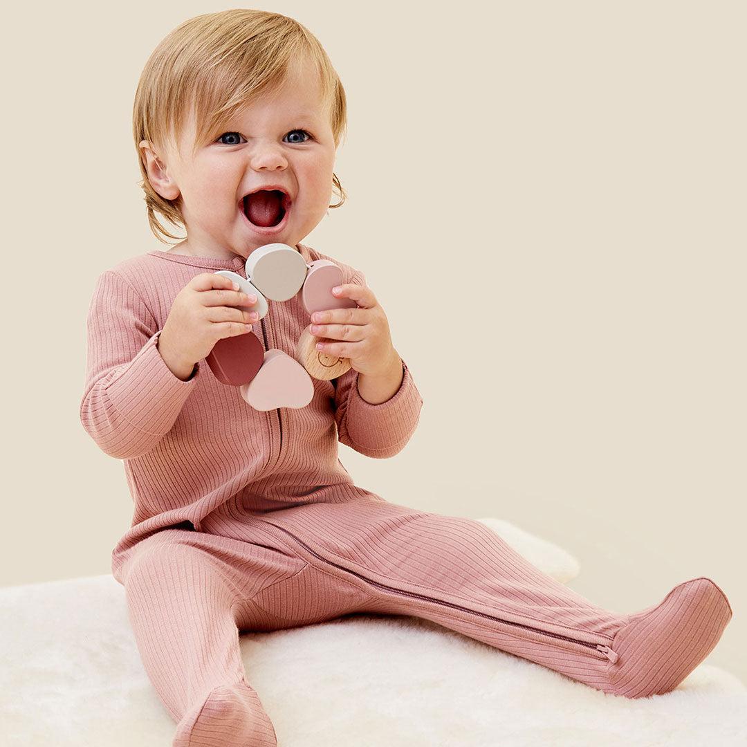 MORI Ribbed Two Way Zip-Up Sleepsuit - Rose - Image 6