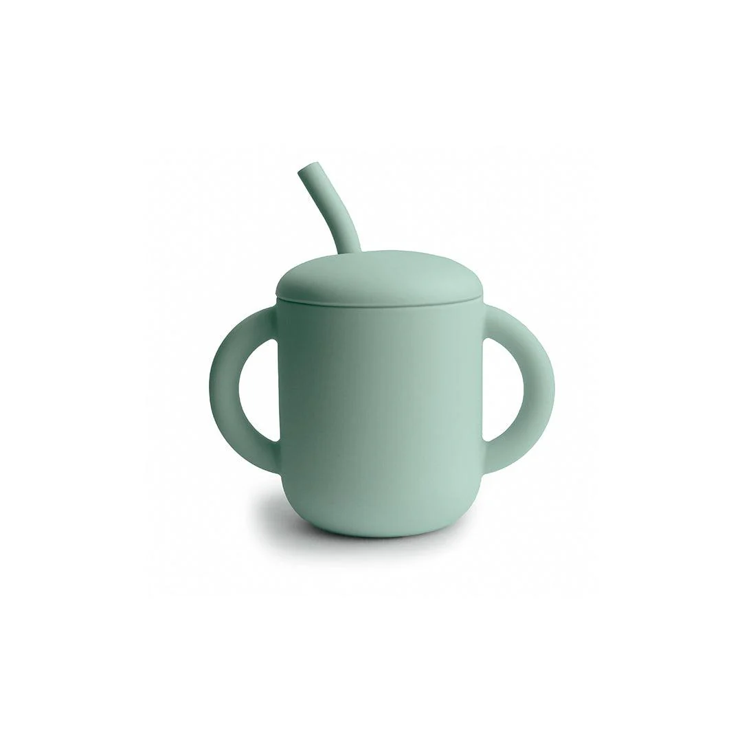 Mushie Training Cup + Straw - Cambridge Blue