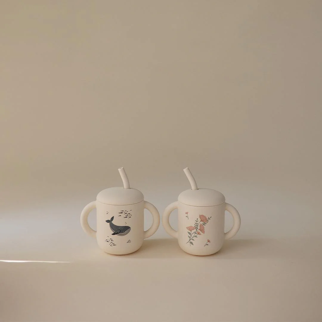 Mushie Training Cup + Straw - Pink Flowers - Image 2