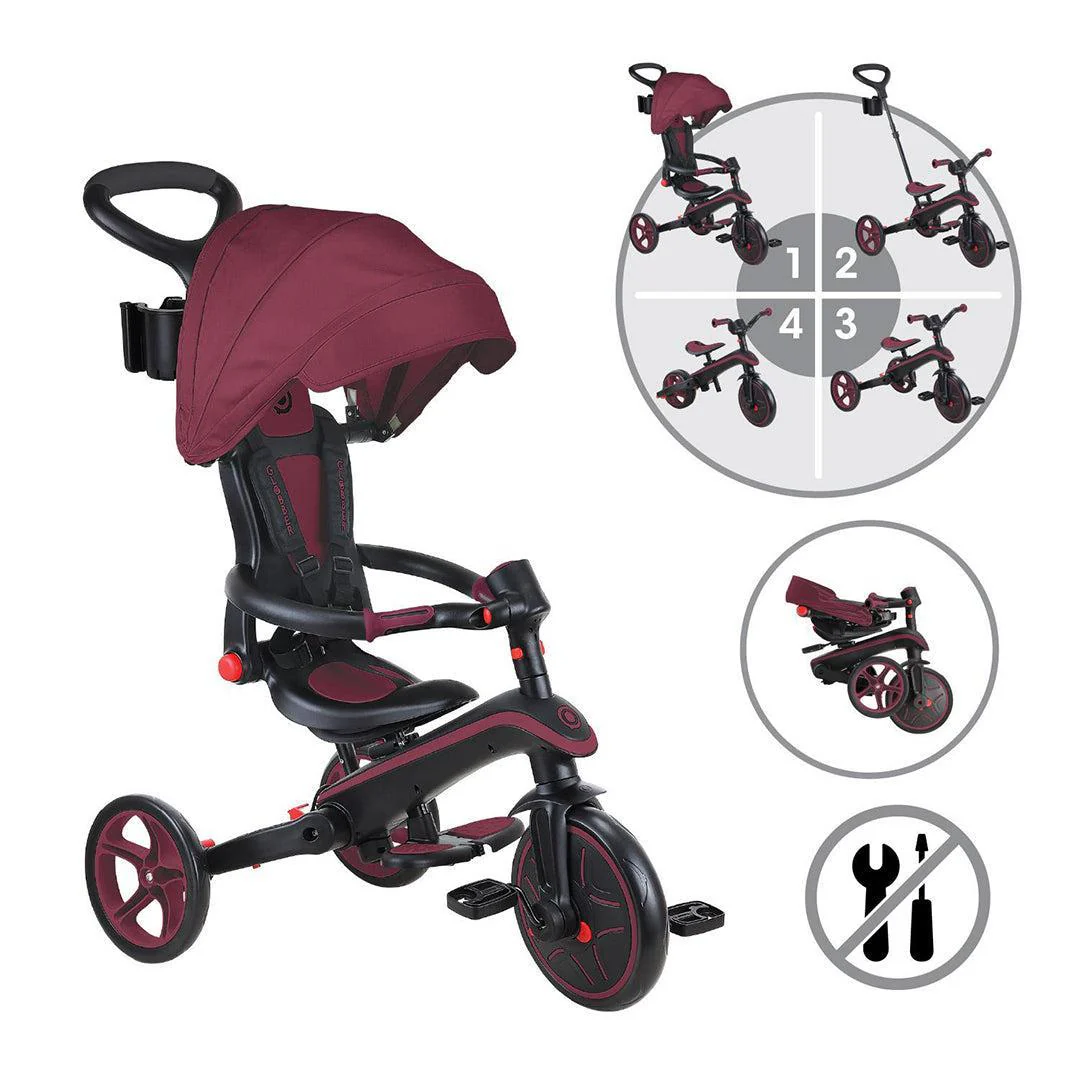 Globber Explorer Trike Foldable 4 in 1 - Burgundy