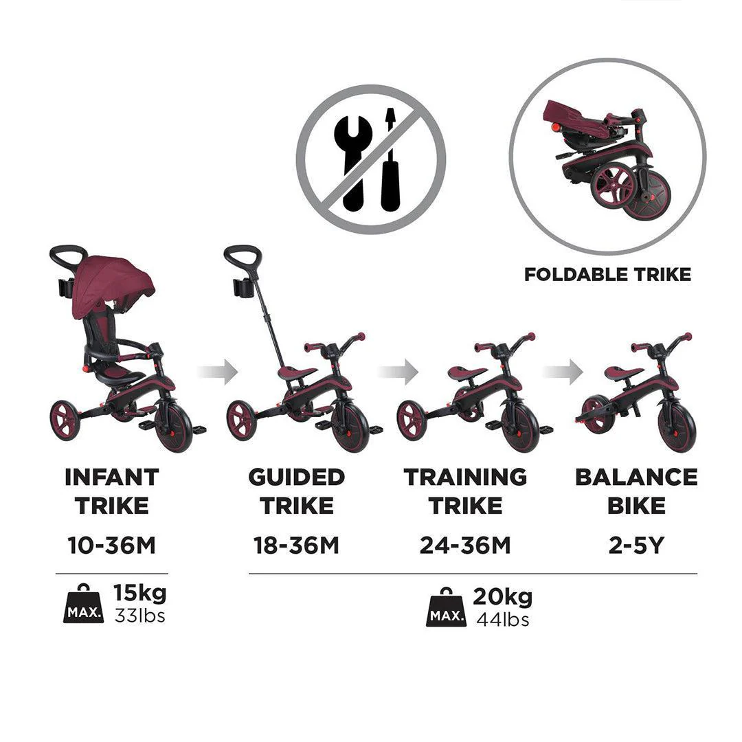 Globber Explorer Trike Foldable 4 in 1 - Burgundy - Image 4