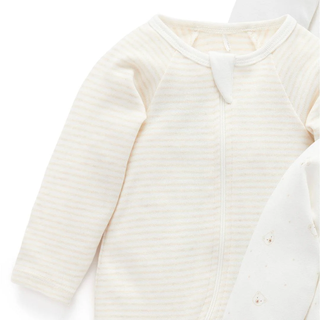Purebaby 4 Pack Zip Sleepsuit - Vanilla Bear Pack - Image 5