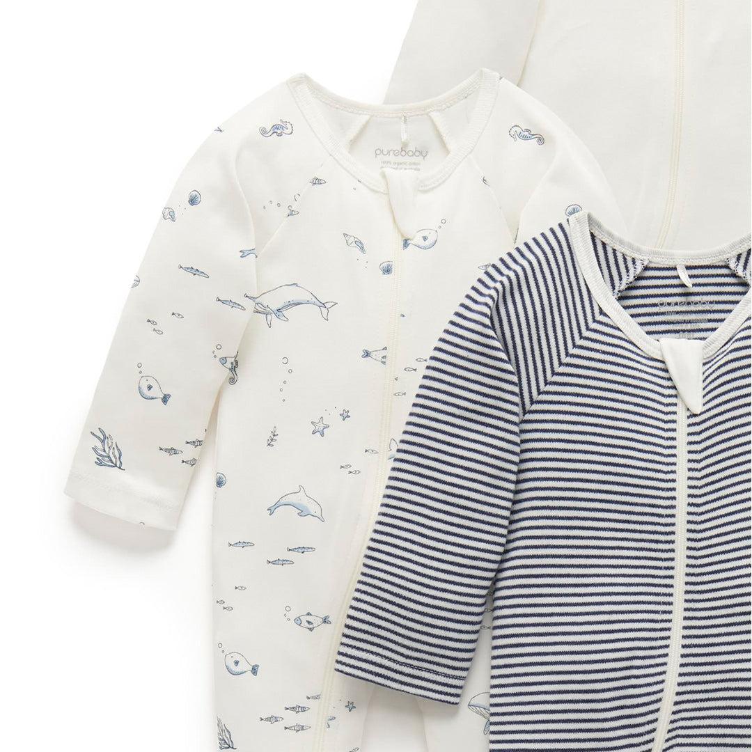 Purebaby 4 Pack Zip Sleepsuit - Vanilla Nautical Pack - Image 4
