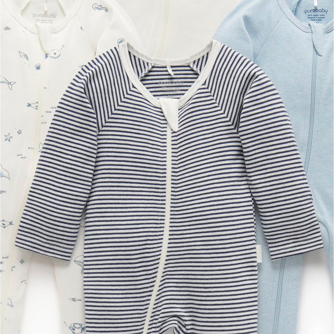 Purebaby 4 Pack Zip Sleepsuit - Vanilla Nautical Pack - Image 5