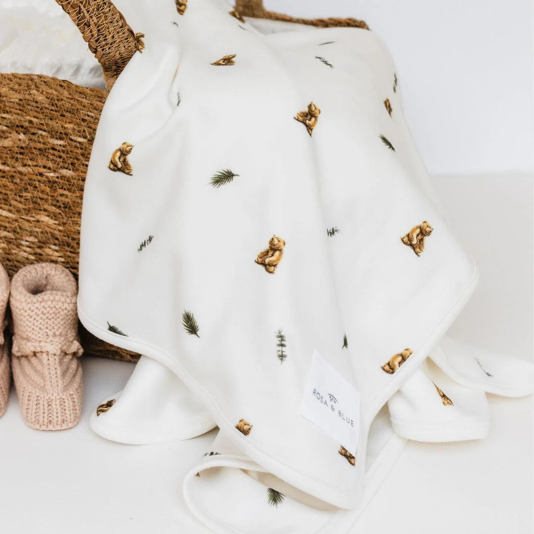 Rosa & Blue Baby Blanket  - Brown Bear - Image 2
