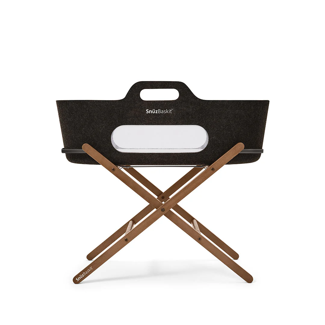 SnuzBaskit Graphite Moses Basket + Walnut Stand - Graphite / Walnut