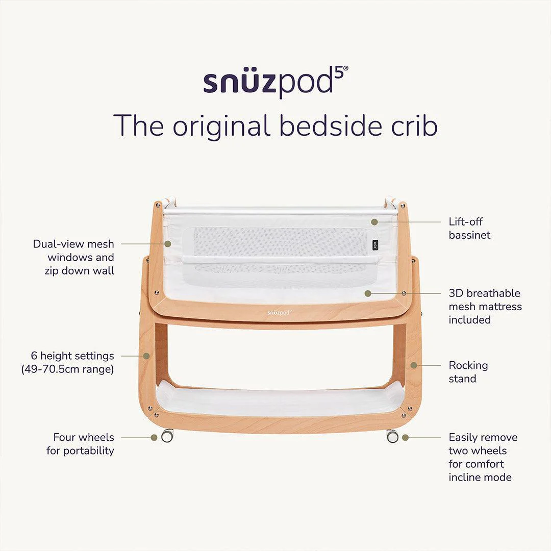 SnuzPod 5 Bedside Crib - Pebble - Image 3