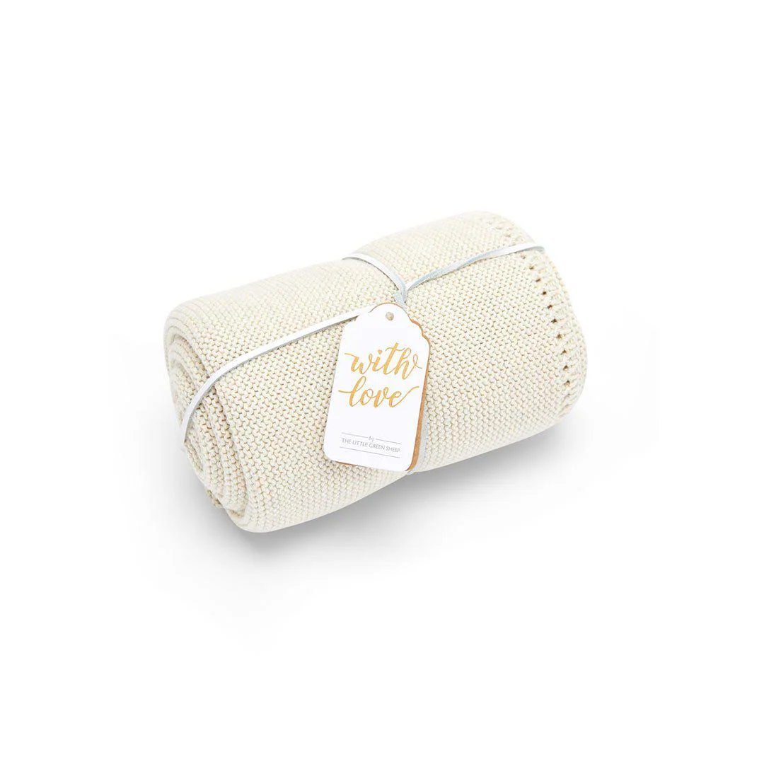 The Little Green Sheep Organic Knitted Cellular Baby Blanket - Linen
