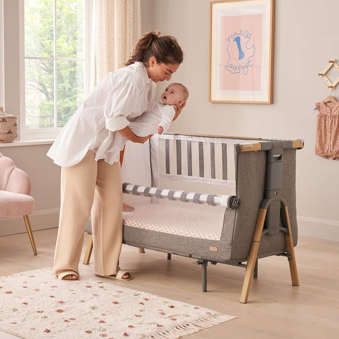 Tutti Bambini CoZee XL Bedside Crib + Cot - Oak / Charcoal - Image 3